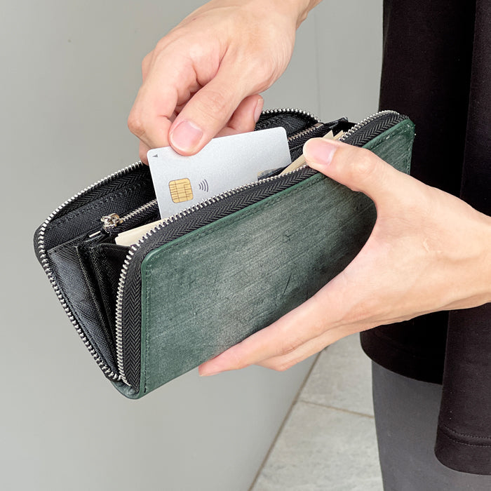 【ルイショップ】 本革 英国製 ブライドルレザー ラウンド型 長財布
