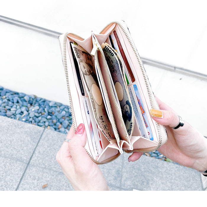 【ルイショップ】 本革 ハラコ風 ダルメシアン柄 ラウンド型 長財布
