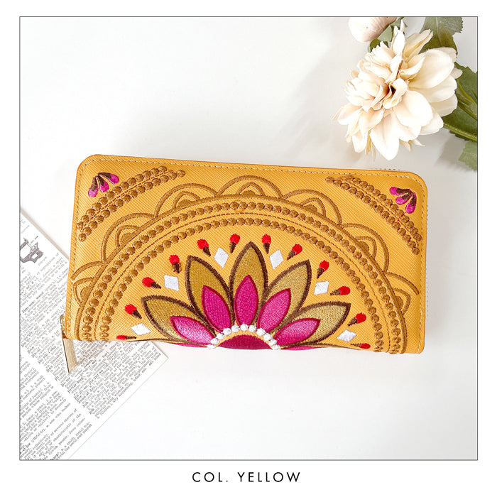 【ルイショップ】 本革 エスニック刺繍 ラウンド型 長財布