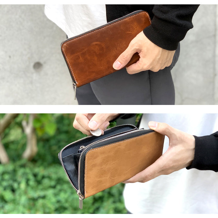 【ルイショップ】 本革 ヌメ革 ジェントルマン ラウンド型 長財布