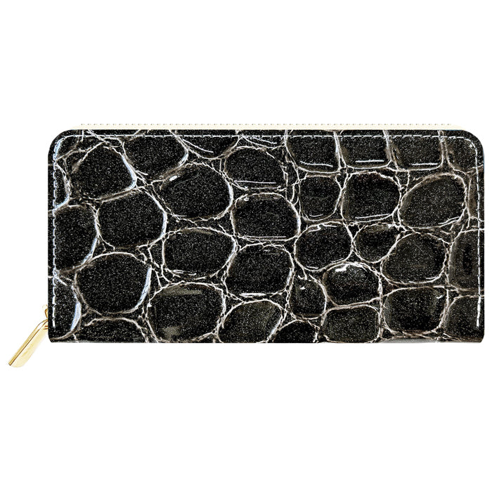 【ルイショップ】 本革 グランクロコ ラメエナメル ラウンド型 長財布