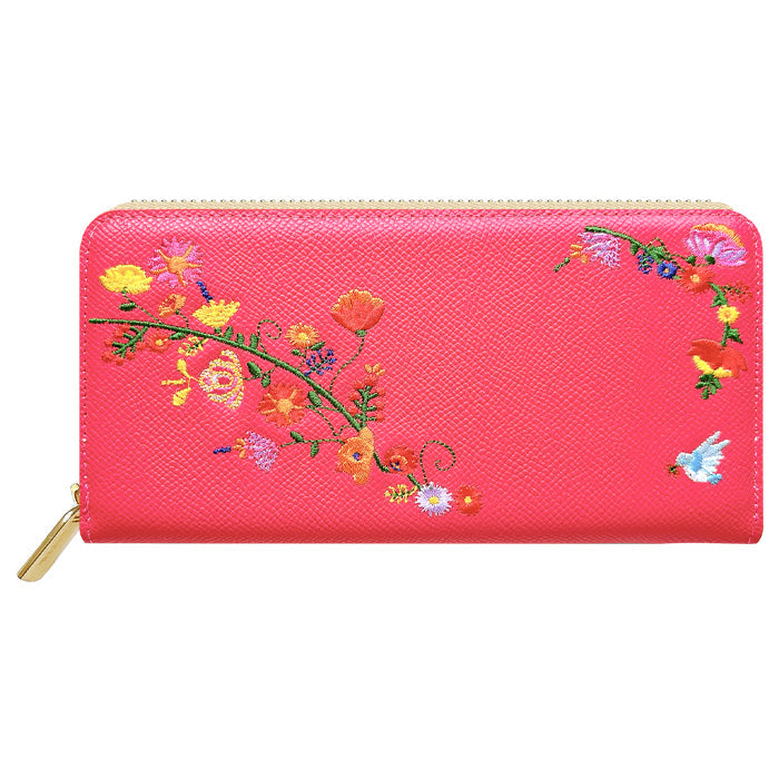 【ルイショップ】 本革 花刺繍 ラウンド型 長財布