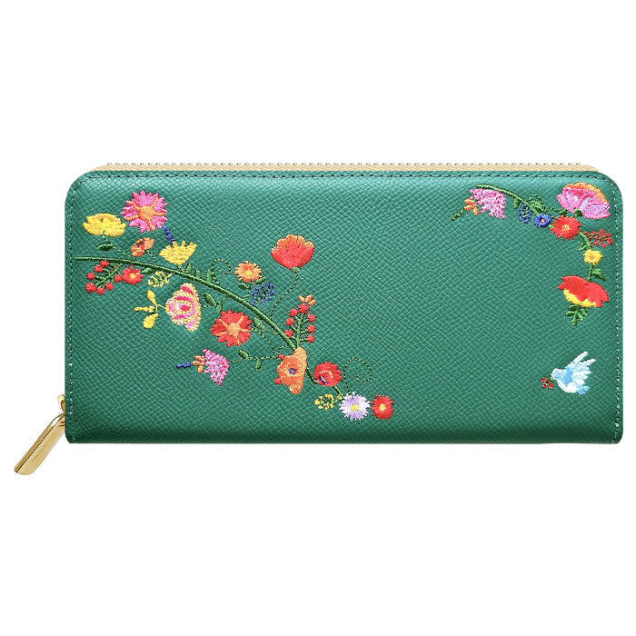 【ルイショップ】 本革 花刺繍 ラウンド型 長財布
