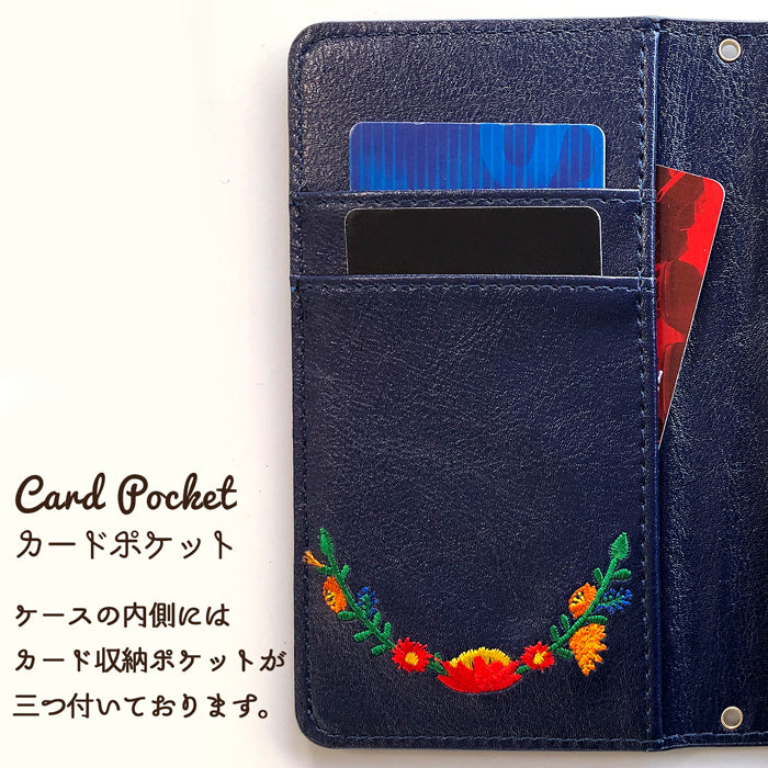 【ルイショップ】 花 刺繍 手帳型 スマホケース iPhone シリーズ 対応