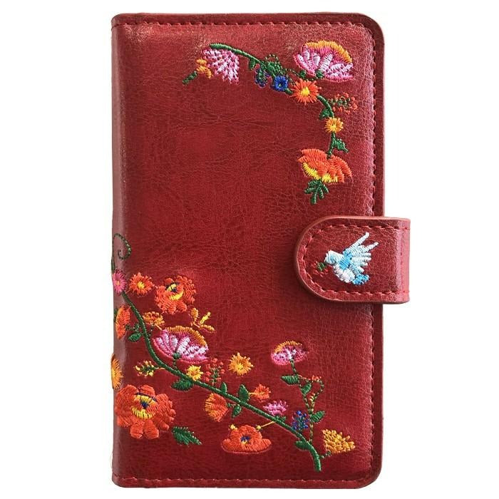 【ルイショップ】 花 刺繍 手帳型 スマホケース iPhone シリーズ 対応