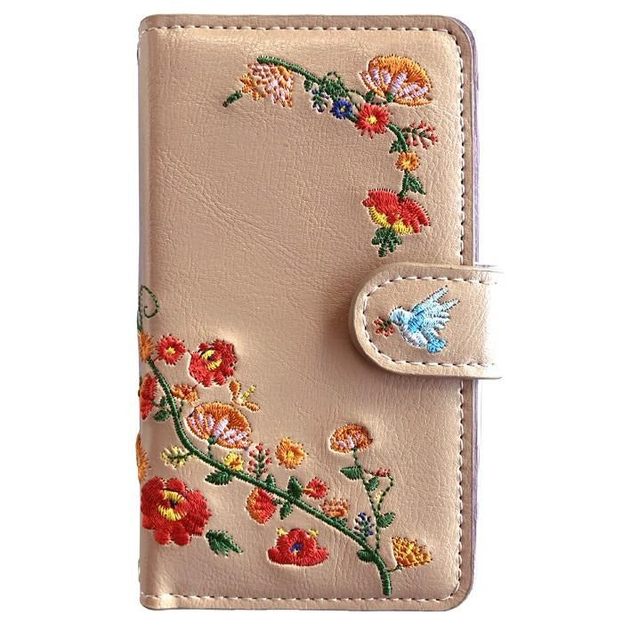 【ルイショップ】 花 刺繍 手帳型 スマホケース iPhone シリーズ 対応