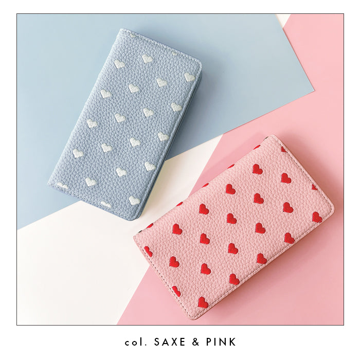 【ルイショップ】 BASIO active3 KYG04 ケース 手帳型 簡単スマホ カバー ハート 刺繍 ハート柄 手帳型ケース ベイシオ アクティブ3 スマホケース スマホカバー 携帯ケース 携帯カバー