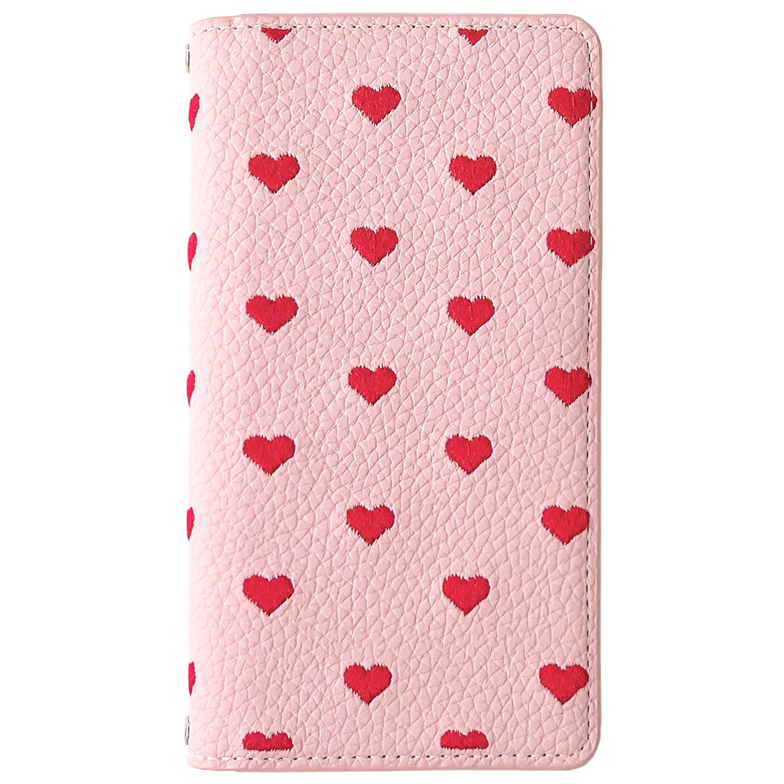 【ルイショップ】 ハート 刺繡 手帳型 スマホケース らくらくスマートフォン / かんたんスマホ / シンプルスマホ / あんしんスマホ / BASIO シリーズ 対応