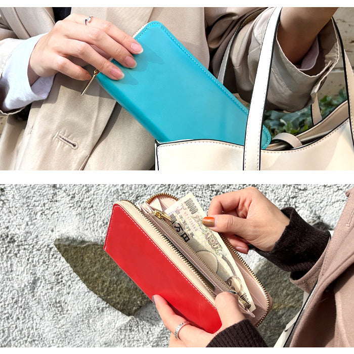 【ルイショップ】 本革 ちょっといい本革 ラウンド型 長財布
