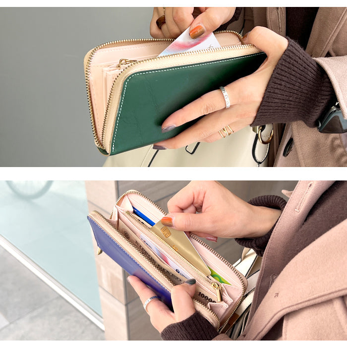 【ルイショップ】 本革 ちょっといい本革 ラウンド型 長財布