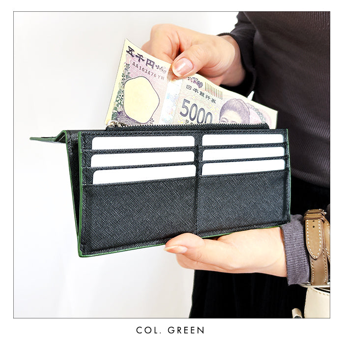 【ルイショップ】 本革 上品な紳士レザー 二つ折り 長財布