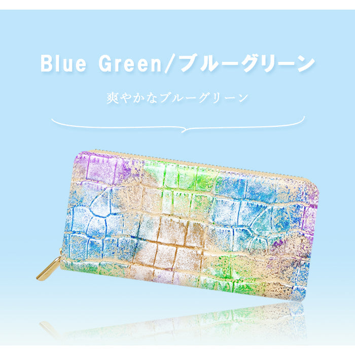 【ルイショップ】 本革 型押しアート ラウンド型 長財布