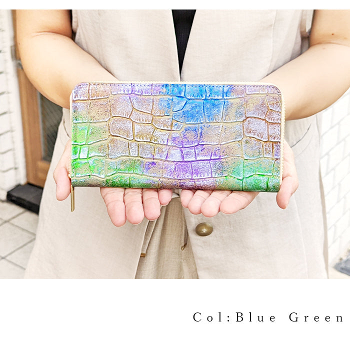 【ルイショップ】 本革 型押しアート ラウンド型 長財布