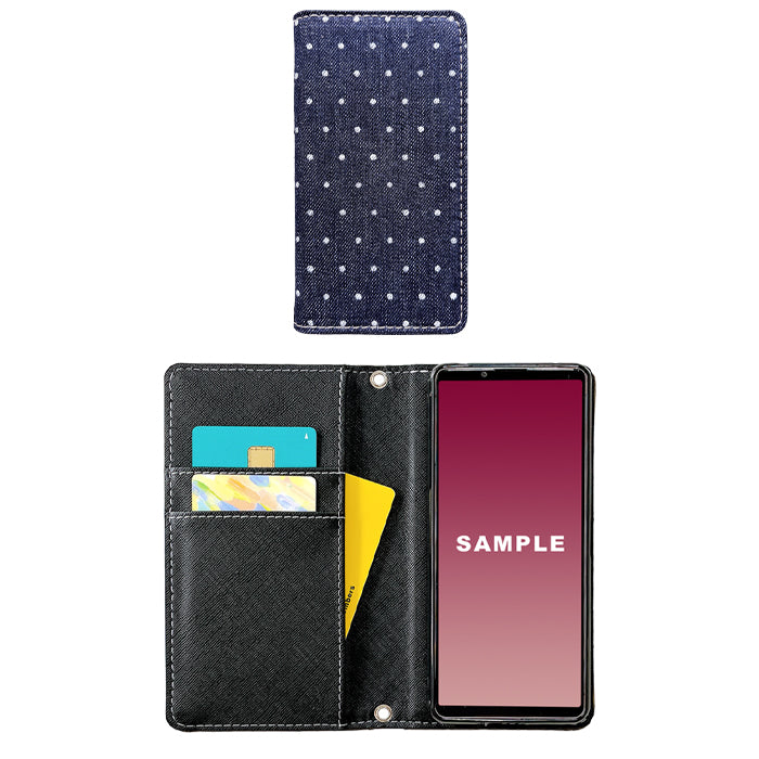 【ルイショップ】 iPhone・Galaxy・Xperia・AQUOS・Google Pixel|100機種以上 対応 児島デニム 小さいドット 手帳型 スマホケース