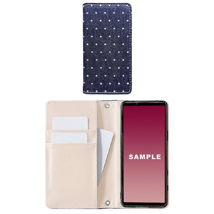 【ルイショップ】 iPhone・Galaxy・Xperia・AQUOS・Google Pixel|100機種以上 対応 児島デニム 小さいドット 手帳型 スマホケース
