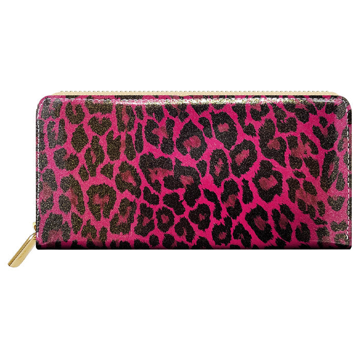【ルイショップ】 本革 ヒョウ柄 エナメル ラウンド型 長財布