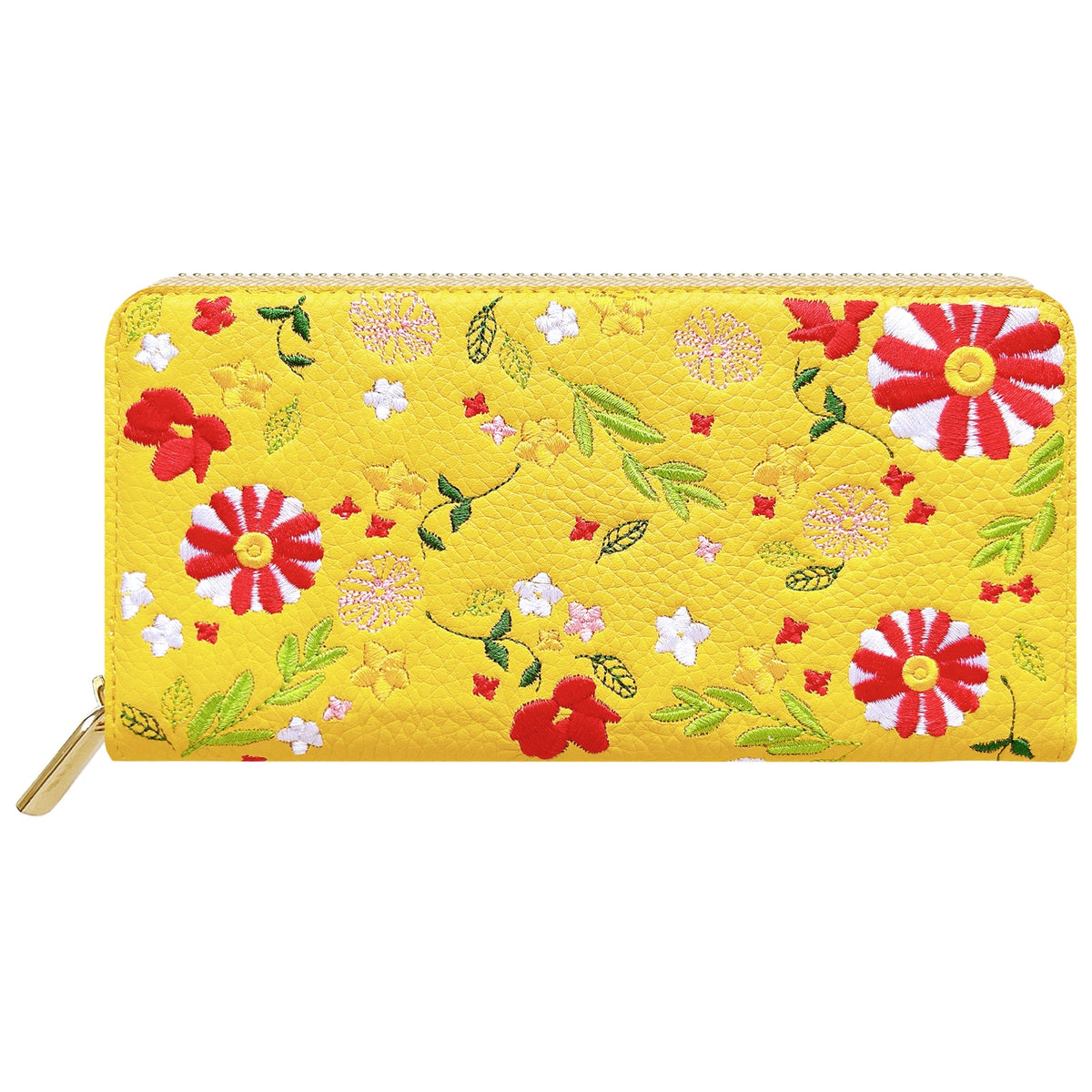 【ルイショップ】 本革 マーガレット刺繍 ラウンド型 長財布