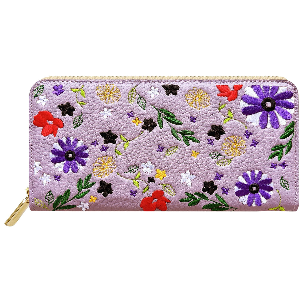 【ルイショップ】 本革 マーガレット刺繍 ラウンド型 長財布