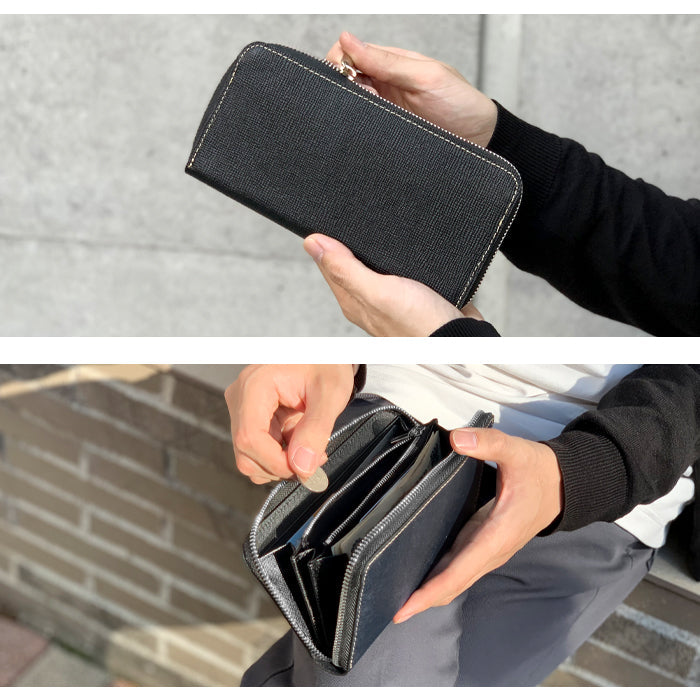 【ルイショップ】 本革 男の型押し ラウンド型 長財布