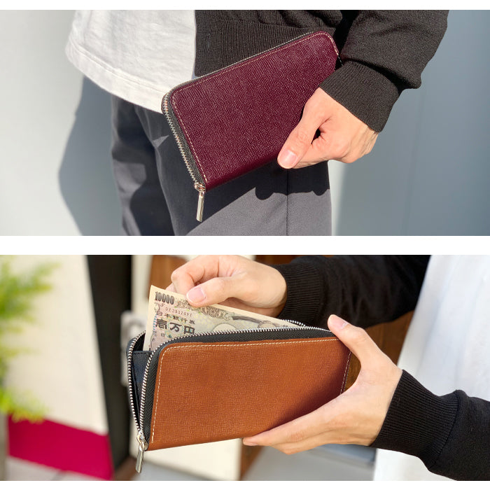 【ルイショップ】 本革 男の型押し ラウンド型 長財布