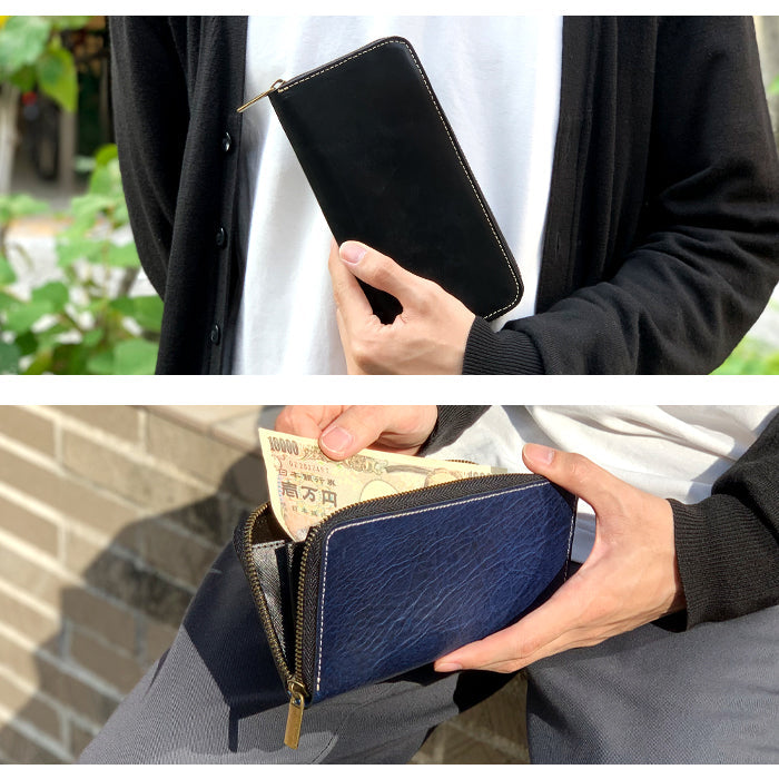 【ルイショップ】 本革 ミズーリベリー イタリアンレザー ラウンド型 長財布