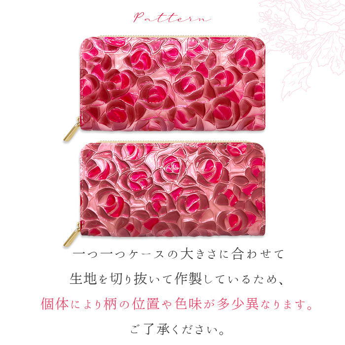 【ルイショップ】 本革 ステンドローズ エナメル ラウンド型 長財布