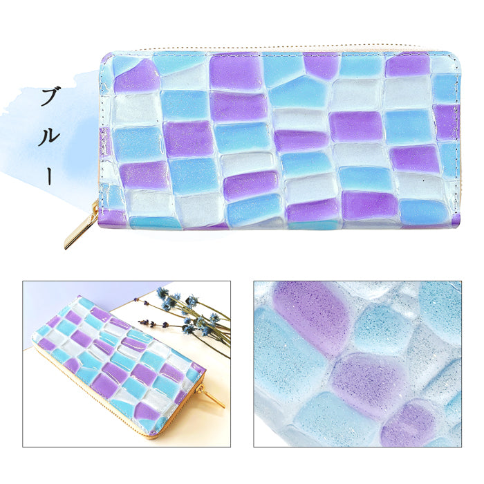 【ルイショップ】 本革 ステンドグラス ラメエナメル ラウンド型 長財布