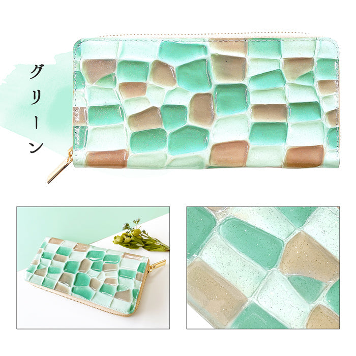【ルイショップ】 本革 ステンドグラス ラメエナメル ラウンド型 長財布