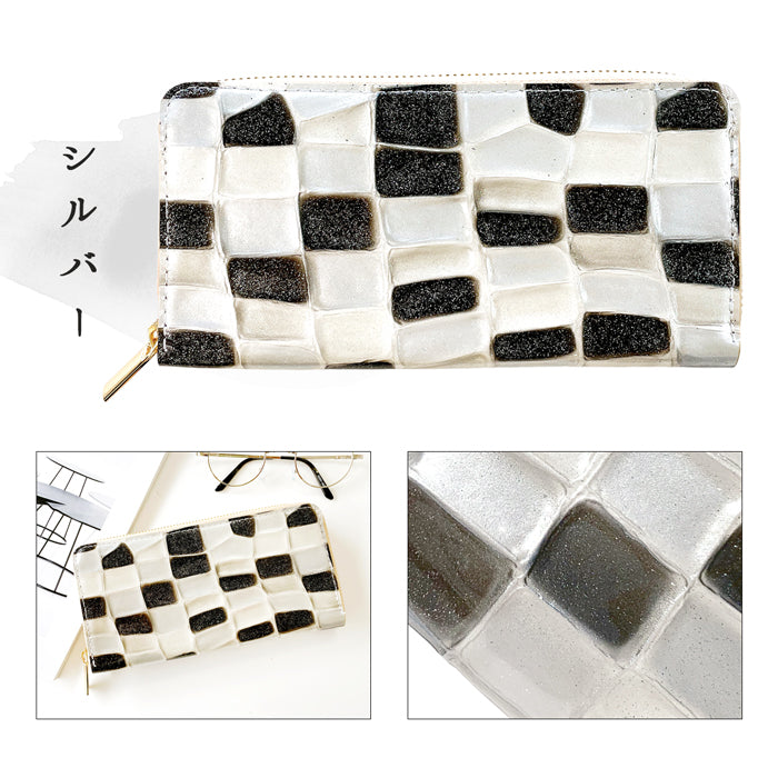 【ルイショップ】 本革 ステンドグラス ラメエナメル ラウンド型 長財布