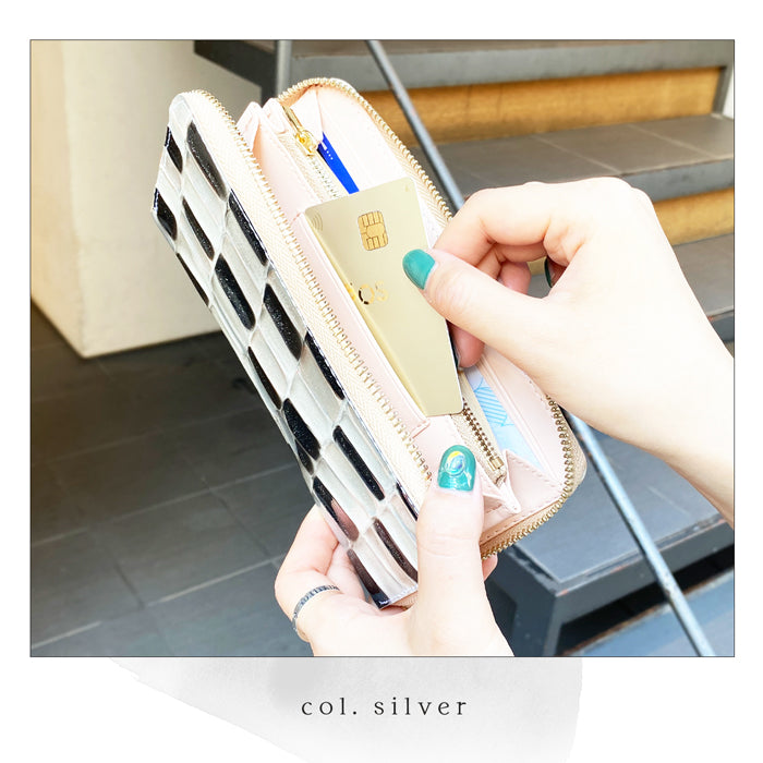 【ルイショップ】 本革 ステンドグラス ラメエナメル ラウンド型 長財布