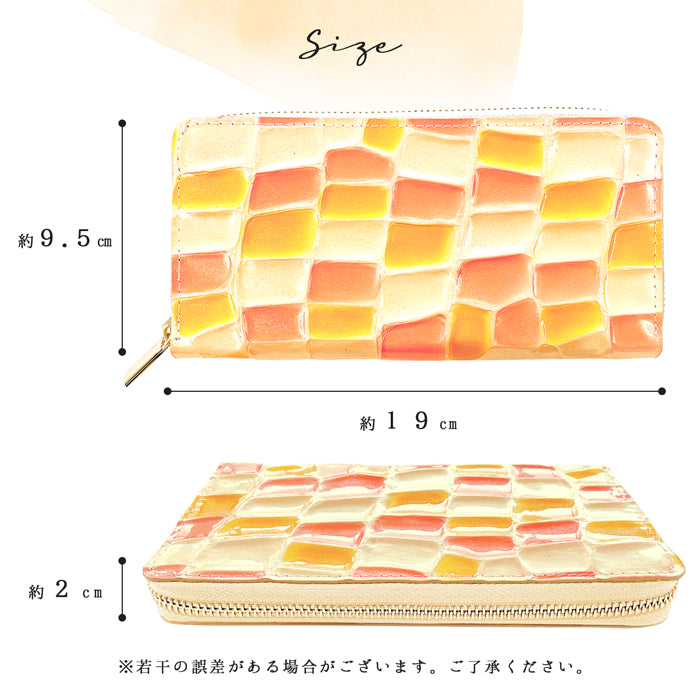 【ルイショップ】 本革 ステンドグラス ラメエナメル ラウンド型 長財布
