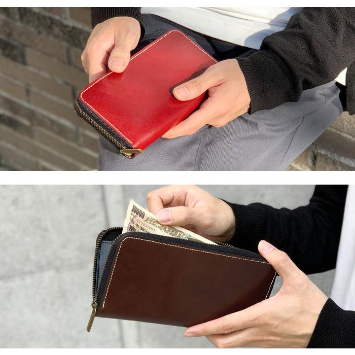 【ルイショップ】 こだわり親父の栃木レザー 本革 ラウンド型 長財布
