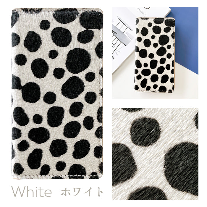 【ルイショップ】 iPhone・Galaxy・Xperia・AQUOS・Google Pixel｜100機種以上 対応 本革 ハラコ風 ダルメシアン アニマル柄 手帳型 スマホケース