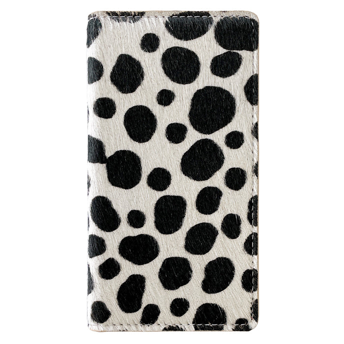 【ルイショップ】 らくらくスマートフォン F-42A / らくらくスマートフォン me F-01L ケース 手帳型 カバー 本革 ハラコ風 ダルメシアン 手帳型ケース f01l f42a スマホケース スマホカバー 携帯ケース 携帯カバー