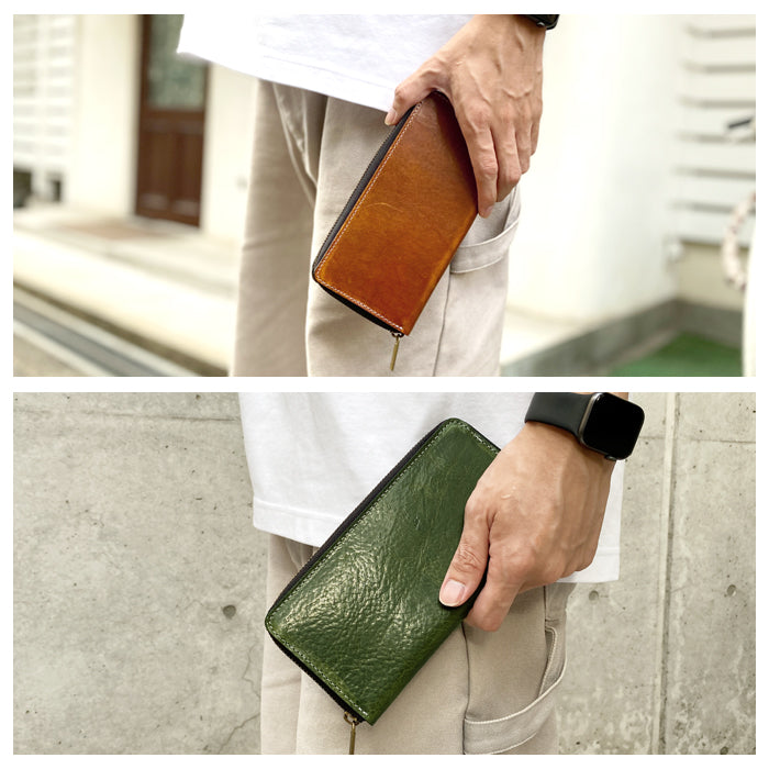 【ルイショップ】 本革 イタリア製 ダグラスレザー ラウンド型 長財布