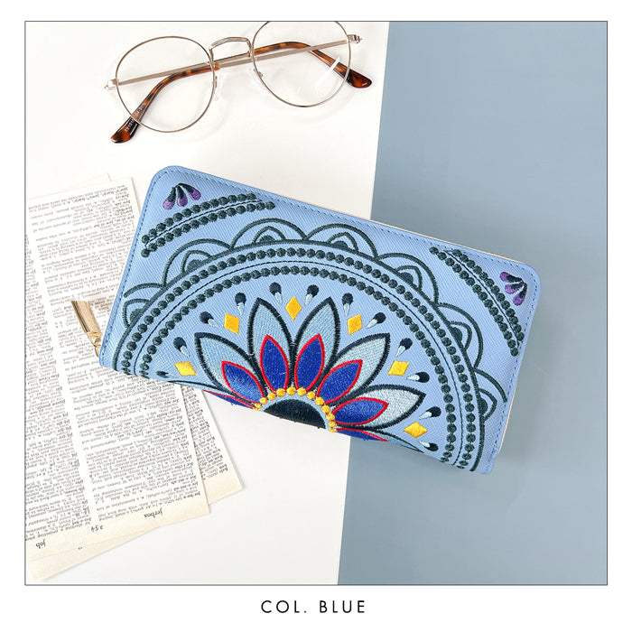 【ルイショップ】 本革 エスニック刺繍 ラウンド型 長財布