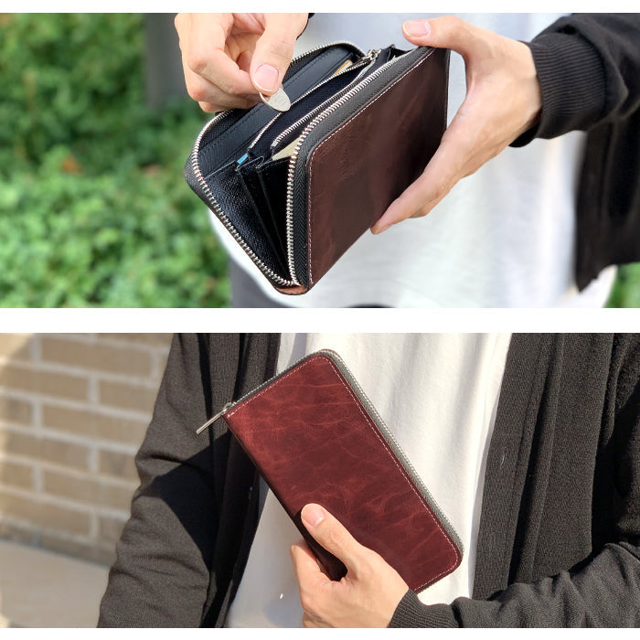 【ルイショップ】 本革 ヌメ革 ジェントルマン ラウンド型 長財布