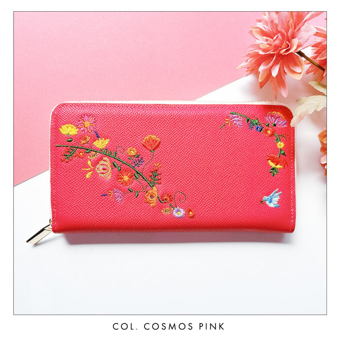 【ルイショップ】 本革 花刺繍 ラウンド型 長財布