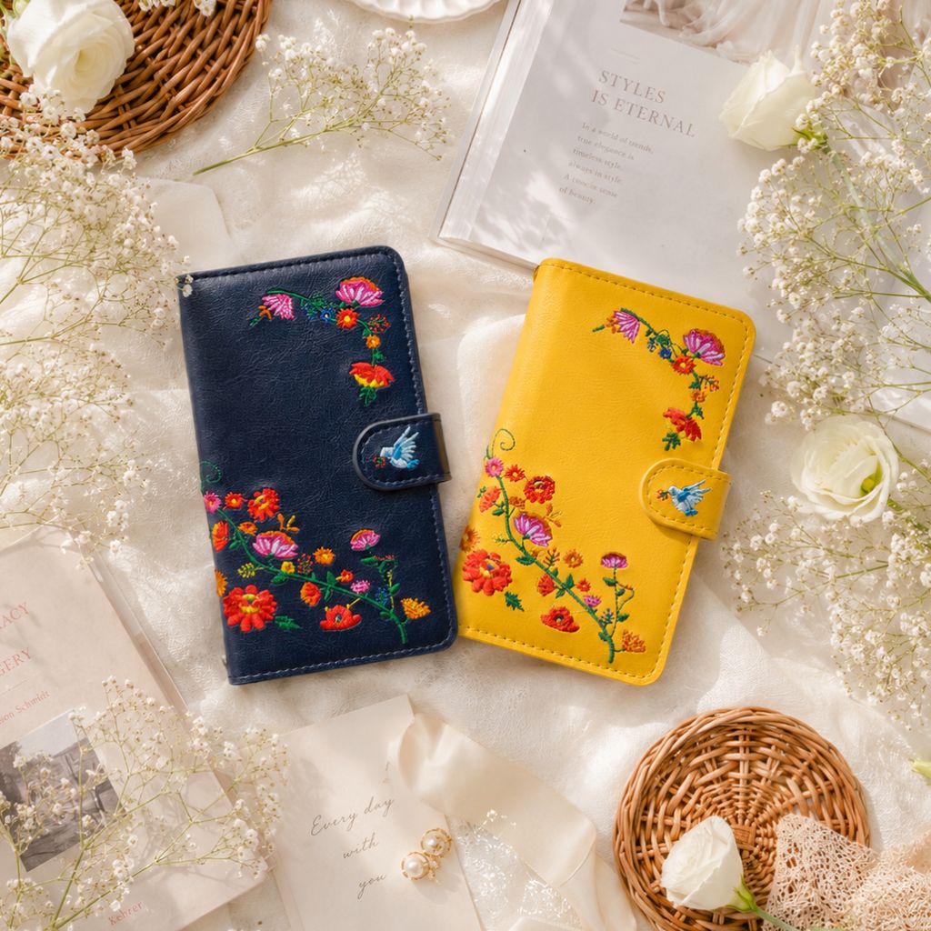 【ルイショップ】 花 刺繍 手帳型 スマホケース iPhone シリーズ 対応