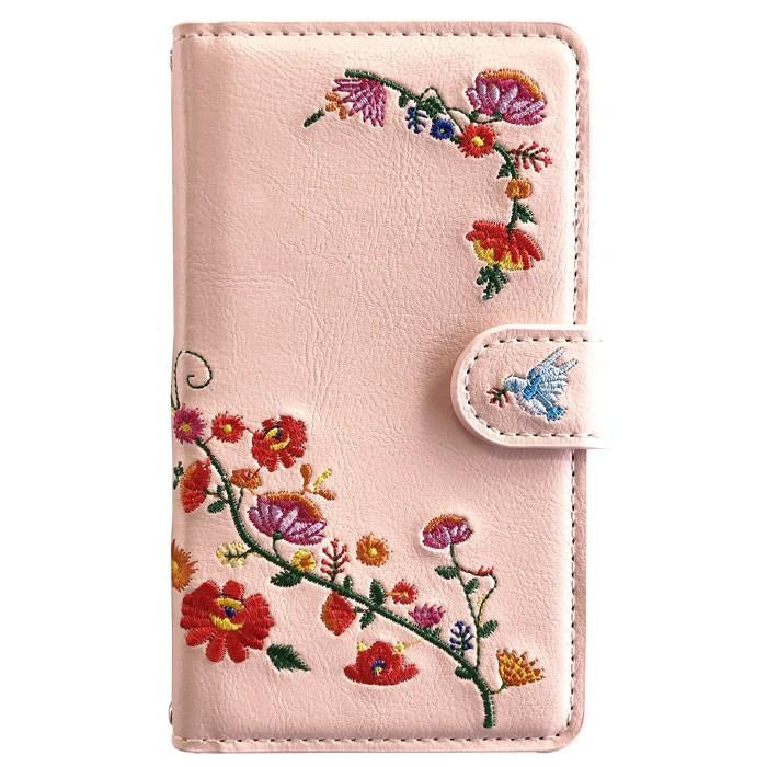 【ルイショップ】 花 刺繍 手帳型 スマホケース iPhone シリーズ 対応