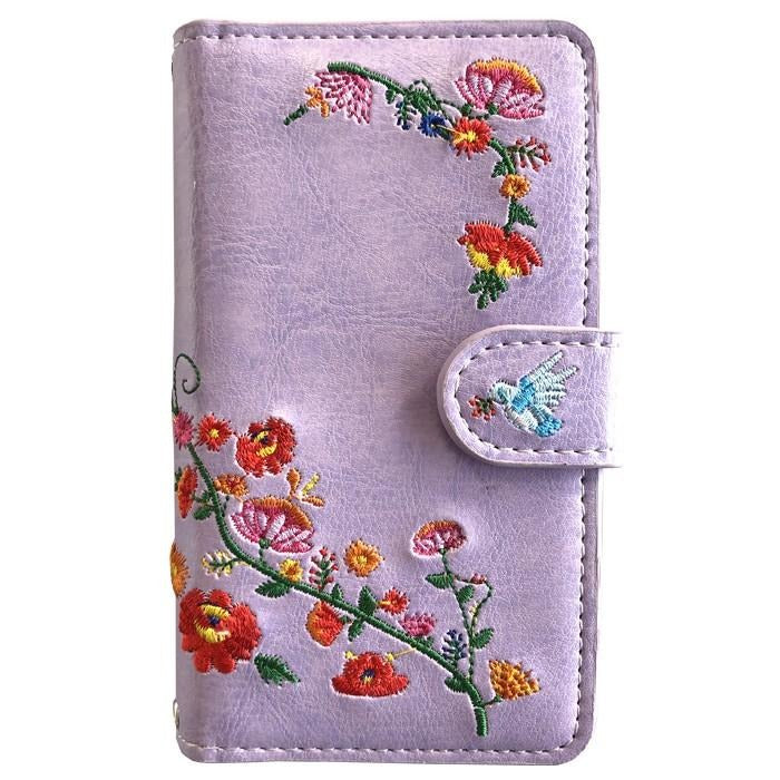 【ルイショップ】 花 刺繍 手帳型 スマホケース iPhone シリーズ 対応
