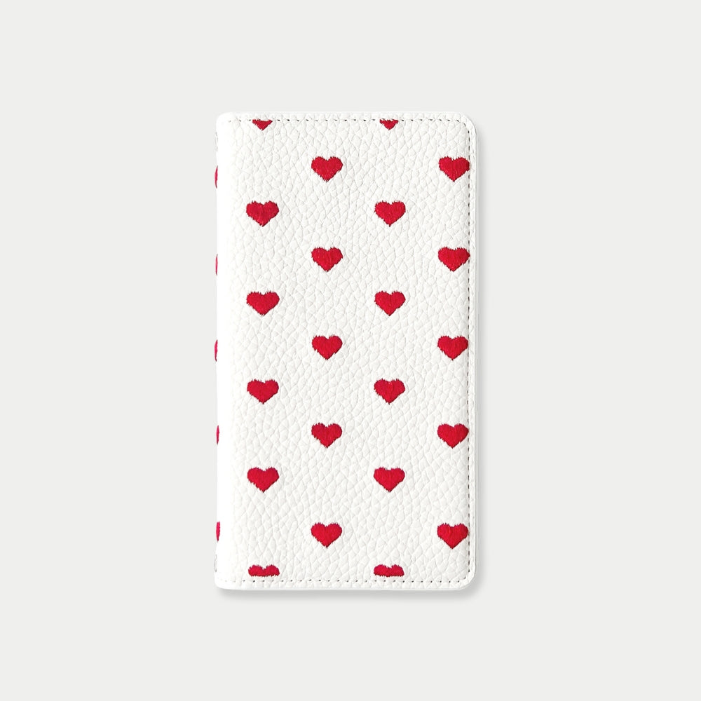 【ルイショップ】 iPhone・Galaxy・Xperia・AQUOS・Google Pixel｜100機種以上 対応 ハート 刺繡 手帳型 スマホケース