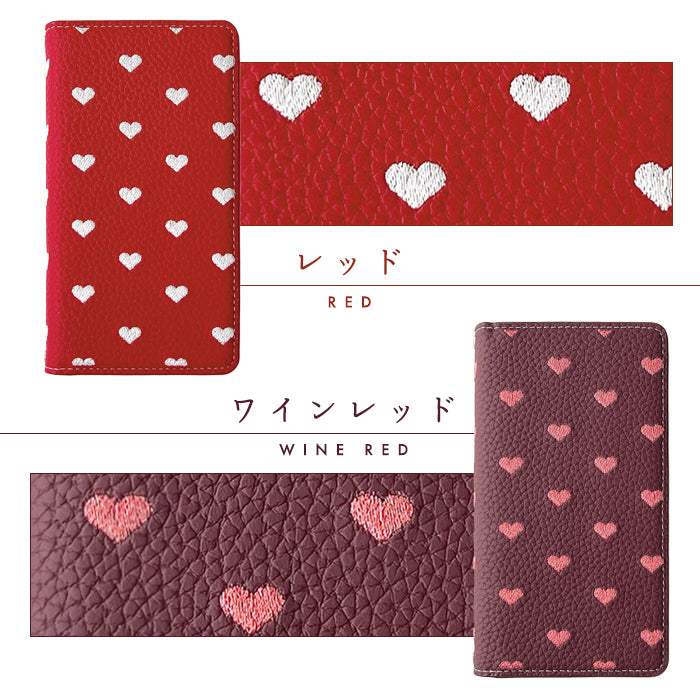 【ルイショップ】 iPhone・Galaxy・Xperia・AQUOS・Google Pixel｜100機種以上 対応 ハート 刺繡 手帳型 スマホケース