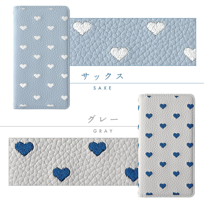 【ルイショップ】 iPhone・Galaxy・Xperia・AQUOS・Google Pixel｜100機種以上 対応 ハート 刺繡 手帳型 スマホケース