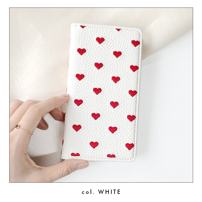 【ルイショップ】 BASIO active2 SHG12 / BASIO active SHG09 ケース 手帳型 簡単スマホ カバー ハート 刺繍 ハート柄 手帳型ケース ベイシオ アクティブ スマホケース スマホカバー 携帯ケース 携帯カバー