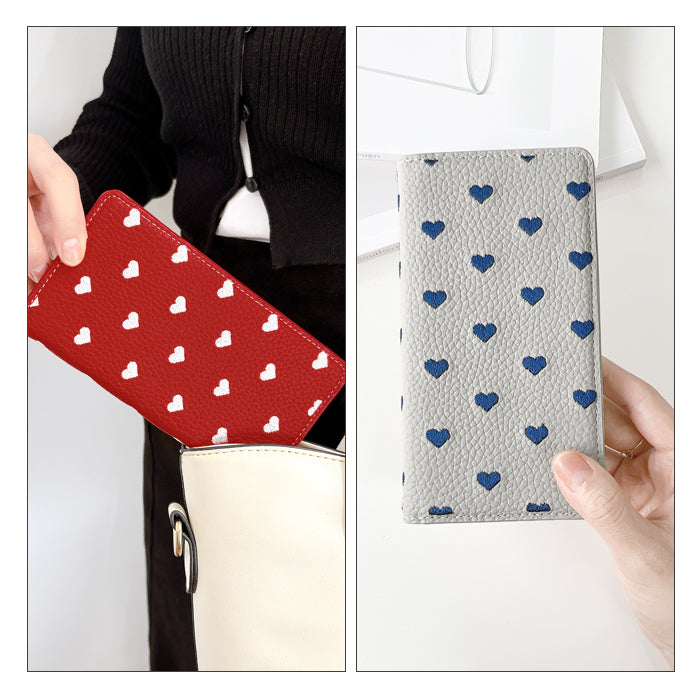 【ルイショップ】iPhone 15 Pro ケース 手帳型 カバー ハート 刺繍 ハート柄 手帳型ケース アイフォン 15 プロ ケース スマホカバー 携帯ケース 携帯カバー