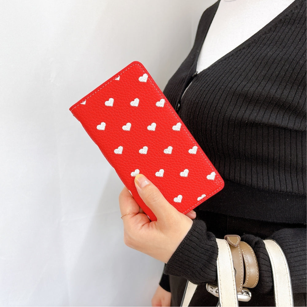 【ルイショップ】 BASIO active2 SHG12 / BASIO active SHG09 ケース 手帳型 簡単スマホ カバー ハート 刺繍 ハート柄 手帳型ケース ベイシオ アクティブ スマホケース スマホカバー 携帯ケース 携帯カバー