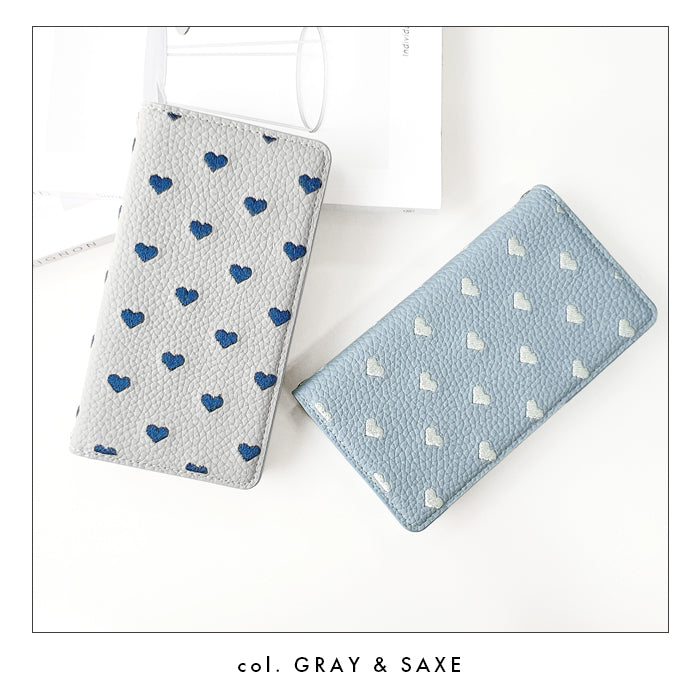 【ルイショップ】 iPhone・Galaxy・Xperia・AQUOS・Google Pixel｜100機種以上 対応 ハート 刺繡 手帳型 スマホケース