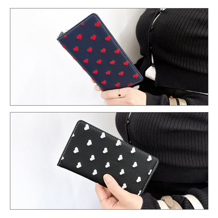 【ルイショップ】 iPhone・Galaxy・Xperia・AQUOS・Google Pixel｜100機種以上 対応 ハート 刺繡 手帳型 スマホケース