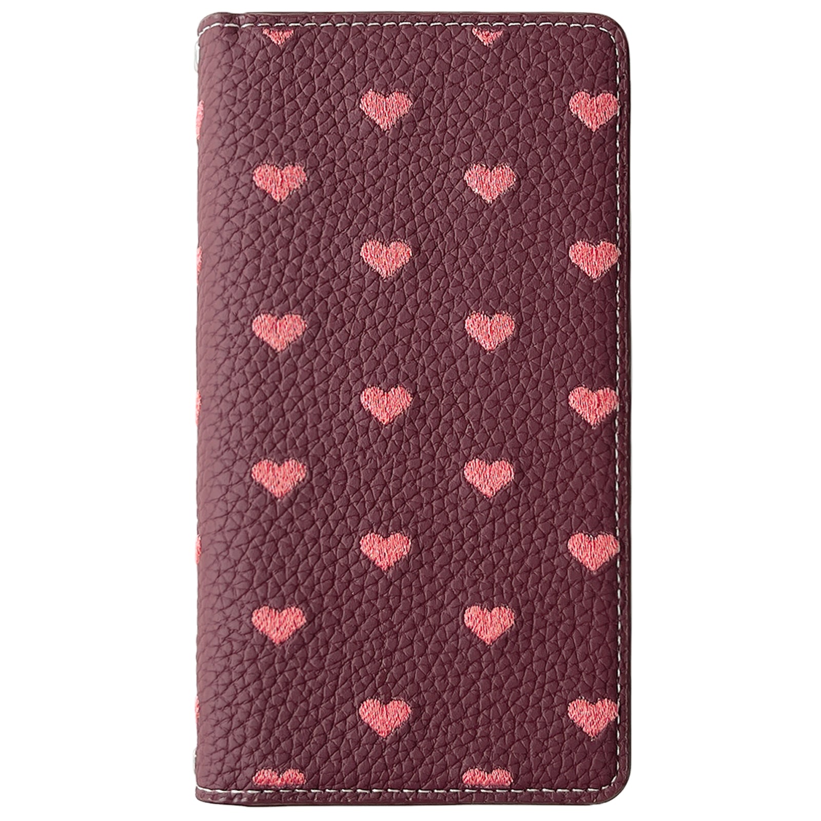 【ルイショップ】 ハート 刺繡 手帳型 スマホケース らくらくスマートフォン / かんたんスマホ / シンプルスマホ / あんしんスマホ / BASIO シリーズ 対応